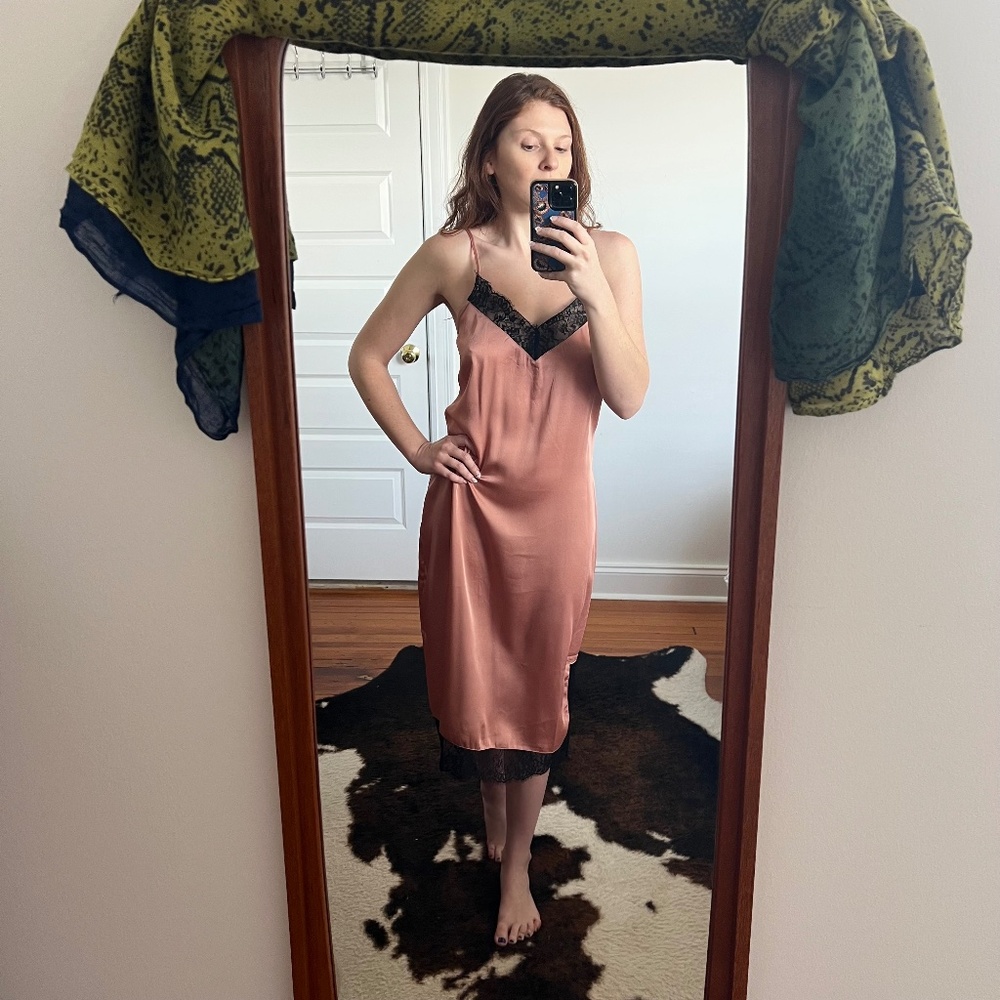 Sans Souci Peach & Black Lace Long Slip Dress